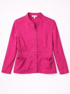 Eileen Fisher Women's Handkerchief Irish Linen Stand Collar Jacket Size L Pink